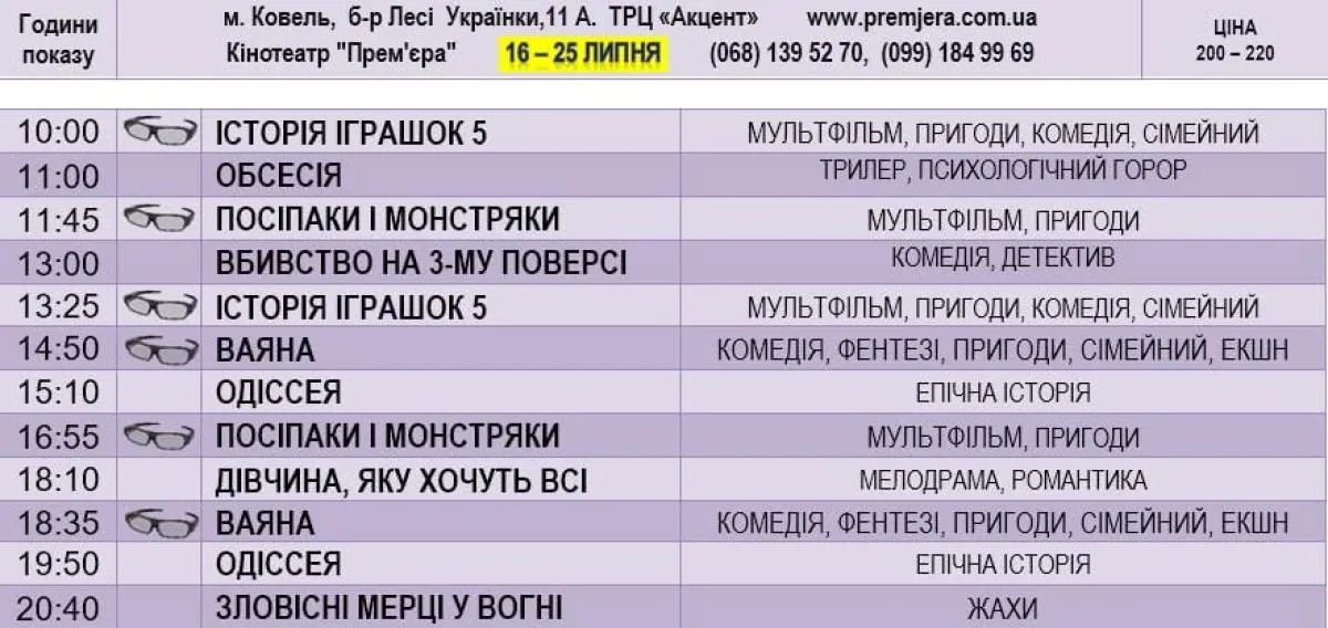 Афіша кінотеатру у Ковелі